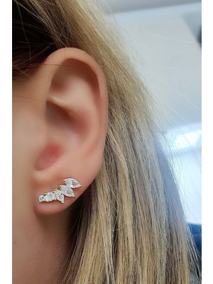 Ose Shop Zirkon Taşlı 925ayar Gümüş Üzerine Altın Kaplama Yay Küpe