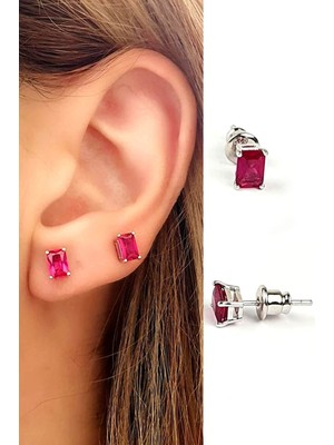 Ose Shop Sky Diamond Red Creative Rubies 925AYAR Gümüş Minimal Küpe