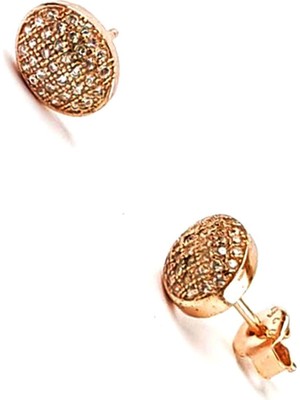 Ose Shop Zirkon taşlı gümüş üzerine rose altın kaplama küpe