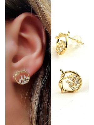 Ose Shop Baget Zirkon Taşlı 925ayar Gümüş Üzerine Altın Kaplama Tasarım Küpe