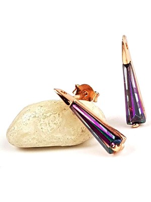 Ose Shop mistik topaz taşlı gümüş üzerine rose altın kaplamalı modern gümüş küpe