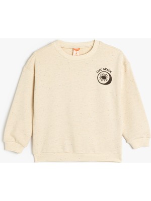 Koton Nakış Detaylı Uzun Kollu Bisiklet Yaka Pamuklu Sweatshirt