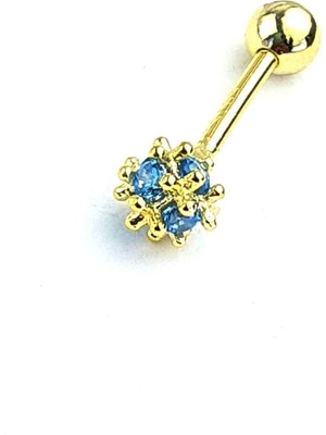 Ose Shop Aquamarin Taşlı 925 Ayar Gümüş Üzerine Altın Kaplama Tragus Kıkırdak Piercing