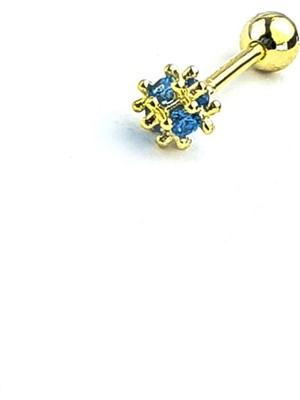 Ose Shop Aquamarin Taşlı 925 Ayar Gümüş Üzerine Altın Kaplama Tragus Kıkırdak Piercing