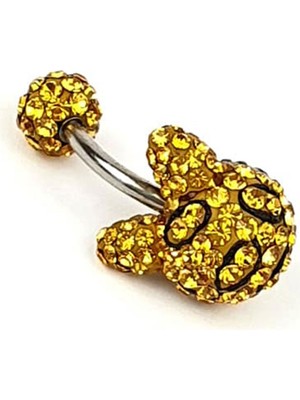 Ose Shop Kedi Figürlü Swarovski Taşlı 316L Anti Alerjik Cerrahi Celik Göbek Piercing