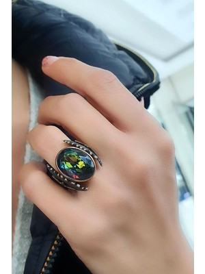 Mistik Topaz Taşlı 925 Ayar Gümüş Tasarım Yüzük