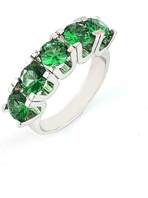 Sky Diamond Green Creative Rubies  Taşlı 925 Ayar Gümüş Beş Taş Yüzük