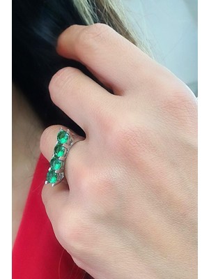 Sky Diamond Green Creative Rubies 925 Ayar Gümüş Sıra Taş Yüzük
