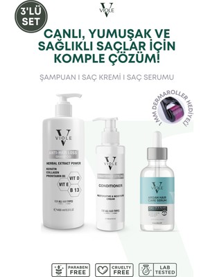 Viole Şampuan, Saç Bakım Kremi ve Argan Saç Serumu 3 Lü Set