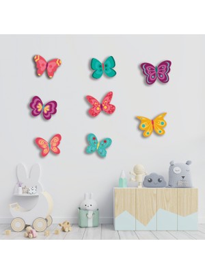 HET Concept Renkli Kelebekler Ahşap Set Bebek Çocuk Yatak Odası Ev Dekorasyon Model 016