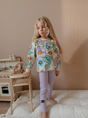 Sacro Kids Çiçek Baskılı Tayt-Sweatshirt 2 Iplik Mevsimlik Kız Çocuk Takım