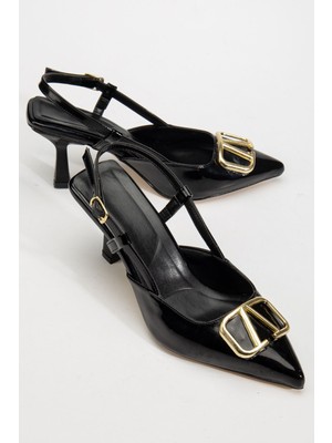 Shemard Lianne Siyah Rugan Toka Detaylı Ince Topuklu Ayakkabı