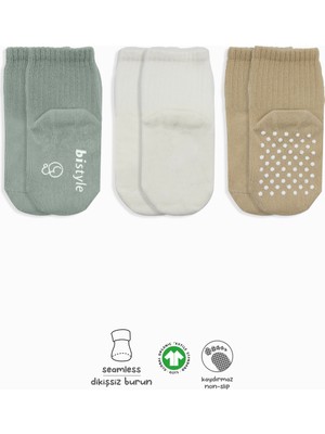 Bistyle Basic Kaymaz Penye Soket Çorap 3'lü BS10106 Nil Ekru Bej