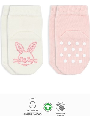 Bistyle Hayvan Figürlü Kaymaz Soket Çorap 2'li BS10104 Pembe Ekru