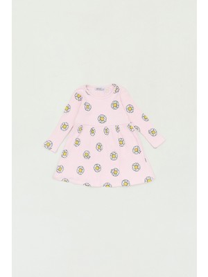 Çiçek Baskılı Fitilli Kız Çocuk Elbise