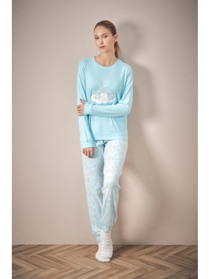 Ayıcık Nakışlı Bisiklet Yaka 2 Li Pijama Takımı