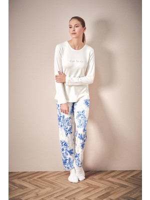 Yazı Baskılı Bisiklet Yaka 2 Li Pijama Takımı