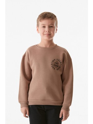 Yazı Baskılı Bisiklet Yaka Erkek Çocuk Sweatshirt