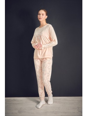 Tavşan Nakışlı Bisiklet Yaka 2 Li Pijama Takımı