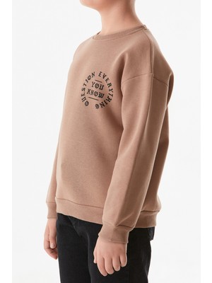 Yazı Baskılı Bisiklet Yaka Erkek Çocuk Sweatshirt