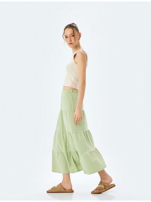 Koton Yüksek Bel Oversize Katlı Volanlı Midi Etek