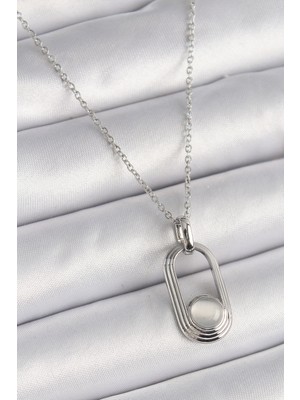 Callerrons Accessories Gümüş Renk Zincir Beyaz Kedi Göz Model Kadın Kolye - EBJ241221W30079