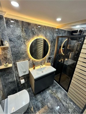 Mks Design Yuvarlak Ledli Ayna / Yuvarlak Banyo Aynası / Banyo Aynası / Işıklı Ayna / Ledli Ayna