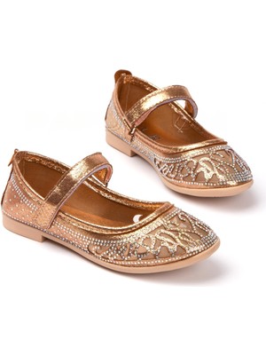 Kız Çocuk Siyah Lazer Taşlı Babet