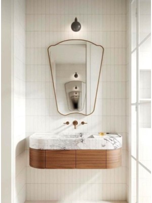 Mks Design Asimetrik Duvar Aynası / Gold Çerçeveli Düzensiz Dekor Ayna / Banyo Aynası