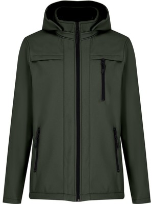 Yeşil Erkek %100 Su Geçirmez Içi Polarlı Iç Çepli Çıkartılabilir Kapüşonlu Softshell Mont&kaban