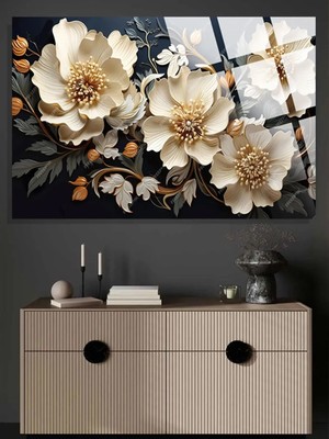 Taulart Lüks Görünümlü Harika Çiçek Görseli 4mm Kırılmaz Temperli Yüksek Çözünürlüklü Cam Tablo