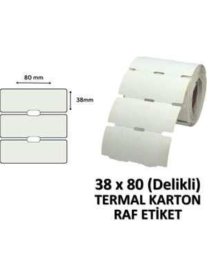 Elit Rulo Termal Karton Raf Etiketi 38X80MM Delikli - 500 Adet Yüksek Kalite Etiket