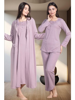 Mecit Pijama Mecit 6157 Gül Kurusu Kadın Sabahlık Pijama Gecelik Set
