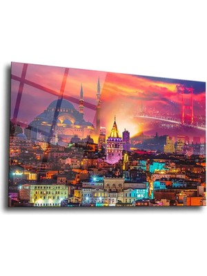 Taulart Harika Istanbul Manzaralı Kırılmaz Cam Tablo, Ev Ofis Hediyesi Yüksek Çözünürlüklü 4mm Cam Tablo