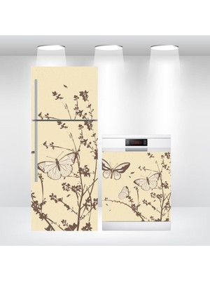 Buzdolabı ve Bulaşık Makinesi Kapak Sticker Kendinden Yapışkanlı Folyo Kaplama Kelebek