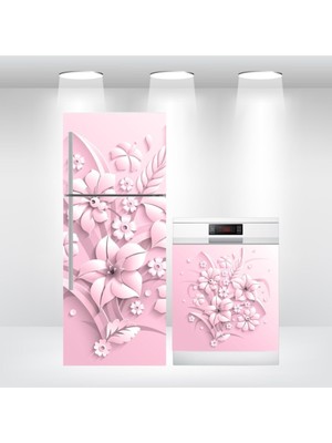 Buzdolabı-Bulaşık Makinesi Kapak Kendinden Yapışkanlı Folyo Kaplama 3D Çiçek Ikiliset