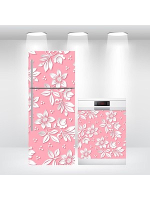Buzdolabı ve Bulaşık Makinesi Kapak Kendinden Yapışkanlı Folyo Kaplama Çiçekler Pembe
