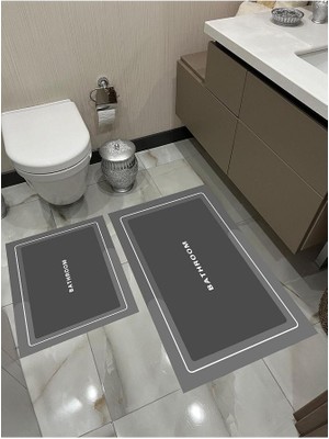 İstinye Halı Dijital Baskı Modern Desenli  Banyo Halısı Ikili Banyo Paspası (40 cm  x 60 cm )VE(60 cm  x 100 cm )