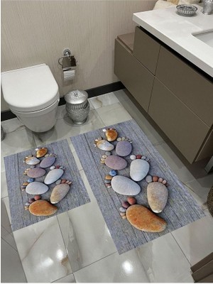 İstinye Halı Dijital Baskı Modern Desenli  Banyo Halısı Ikili Banyo Paspası (40 cm  x 60 cm )VE(60 cm  x 100 cm )