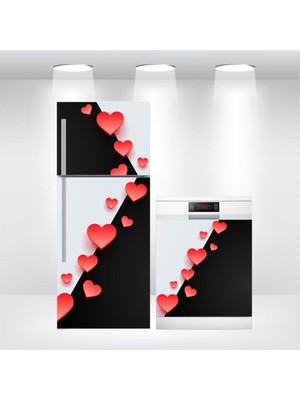 Buzdolabı ve Bulaşık Makinesi Kapak Kendinden Yapışkanlı Sticker Folyo Kaplama Kalpler