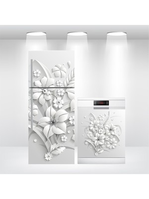 Buzdolabı ve Bulaşık Makinesi Kapak Kendinden Yapışkanlı Folyo Kaplama 3D Çiçek