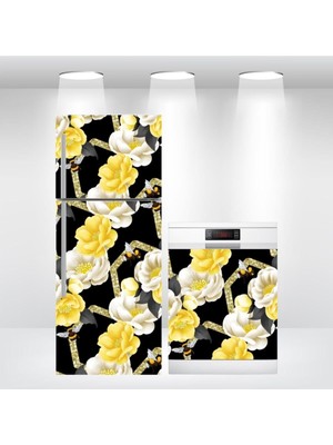 Buzdolabı ve Bulaşık Makinesi Kapak Sticker Kendindenyapışkanlı Folyo Kaplama Çiçek