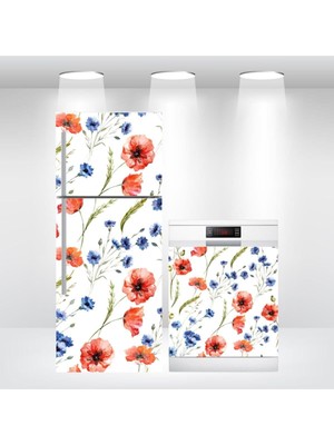 Buzdolabı ve Bulaşık Makinesi Kapak Sticker Kendinden Yapışkanlı Folyo Kaplama Gelincik