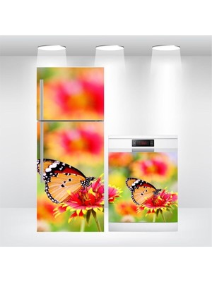 Buzdolabı ve Bulaşık Makinesi Kapak Sticker Kendinden Yapışkanlı Folyo Kaplama Kelebek