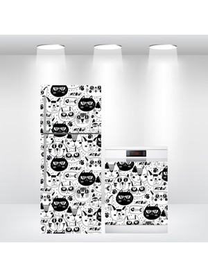 Buzdolabı ve Bulaşık Makinesi Kapak Kendinden Yapışkanlı Folyo Kaplama Kediler Desen