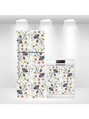 Buzdolabı ve Bulaşık Makinesi Kapak Kendinden Yapışkanlı Folyo Kaplama Renkli Çiçekler