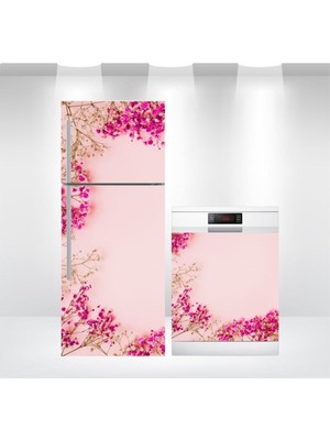 Buzdolabı ve Bulaşık Makinesi Kapak Kendinden Yapışkanlı Sticker Folyo Kaplama Çiçekler