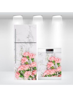 Buzdolabı ve Bulaşık Makinesi Kapak Kendinden Yapışkanlı Sticker Kaplama Pembe Karanfil