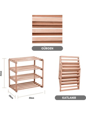 Bysay 4 Raflı Ahşap Ayakkabılık Çok Amaçlı Düzenleyici Dekoratif Raf