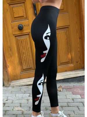 Janes Kadın Yüz Baskılı Dalgıç Kumaş Tayt